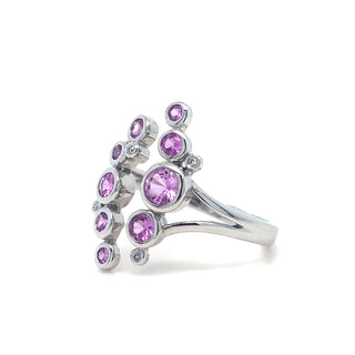 9K White Gold Pink Sapphire & Diamond Bubble Ring