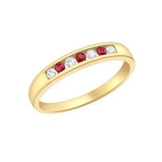 9K Yellow Gold Red & White CZ Channel Set Ring