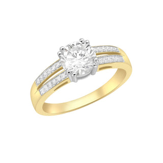 9K Yellow Gold CZ Pave Set Double-Row Shoulder Ring