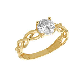 9K Yellow Gold CZ Plaited Solitaire Ring
