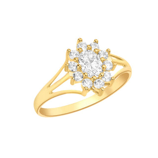 9K Yellow Gold CZ Flower Cluster Ring