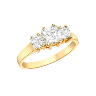 9K Yellow Gold Square CZ Trilogy Ring