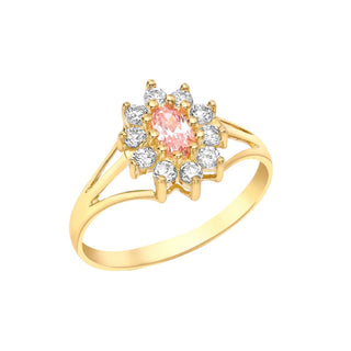 9K Yellow Gold Pink & White CZ Flower Cluster Ring