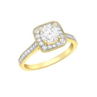 9K Yellow Gold Square CZ Cluster & CZ Shoulder Ring