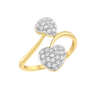 9K Yellow Gold Pave Set CZ Double-Heart Ring
