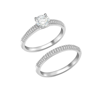 9K White Gold CZ Solitaire & Band 2-Ring Set