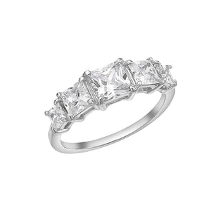 9K White Gold Princess Cut CZ Graduated 5-Stone Ring