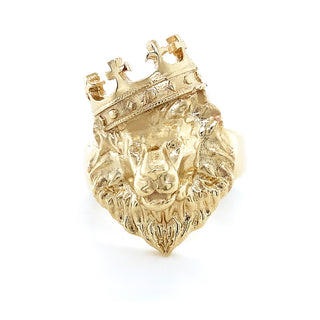 9K Yellow Gold Mens Regal Lion Ring