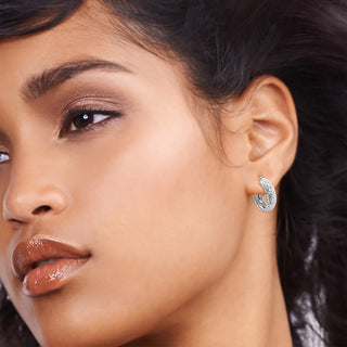 9K White Gold Half-Diamond-Cut Creole Hoop Earrings