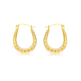 9K Yellow Gold Patterned Creole Hoop Earrings
