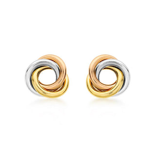 9K 3-Colour Gold 10mm Knot Stud Earrings