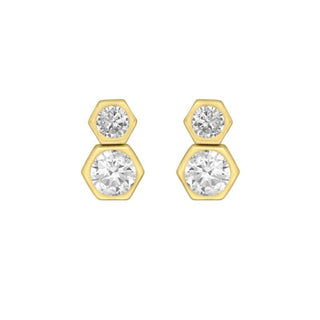 9K Yellow Gold CZ Double-Hexagon Stud Earrings