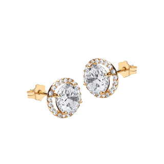 9K Yellow Gold Round CZ & Pave Set Earrings