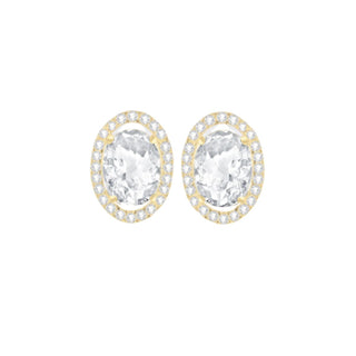 9K Yellow Gold Oval CZ & Pave Set Earrings