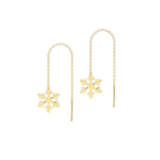 9K Yellow Gold Snowflake Pull-Through-Chain Earrings