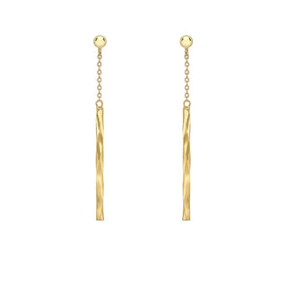 9K Yellow Gold Chain & Faceted Bar Drop Earrings