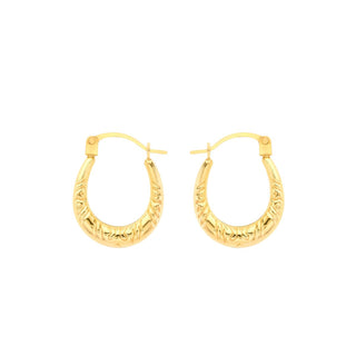 9K Yellow Gold Patterned Creole Earrings