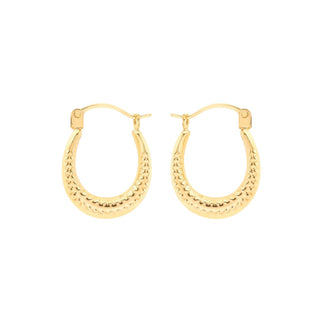 9K Yellow Gold Patterned Creole Earrings