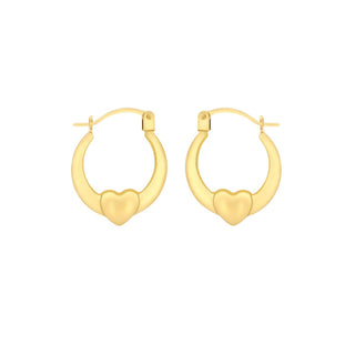 9K Yellow Gold Heart Creole Hoop Earrings