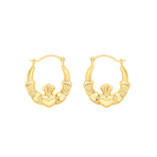 9K Yellow Gold Claddagh Creole Hoop Earrings