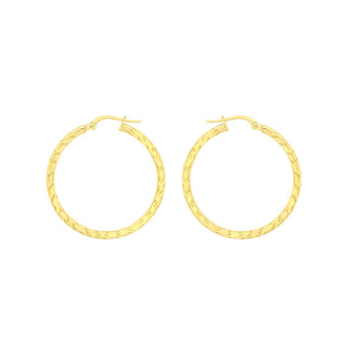 9K Yellow Gold 30mm Diamond Cut Hoop Creole Earrings