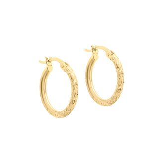 9K Yellow Gold 15mm Diamond Cut Hoop Earrings