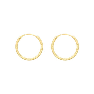 9K Yellow Gold 13mm Diamond Cut Sleeper Hoop Earrings