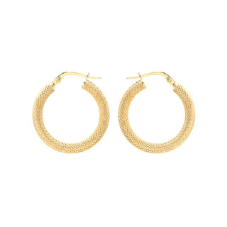 9K Yellow Gold 21mm Textured Creole Hoop Earrings