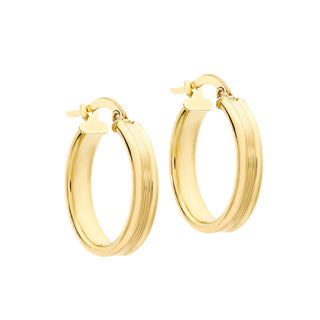 9K Yellow Gold Patterned Oval Hoop Creole Earrings