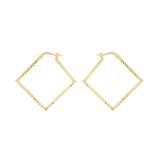 9K Yellow Gold Diamond Cut Square Hoop Creole Earrings