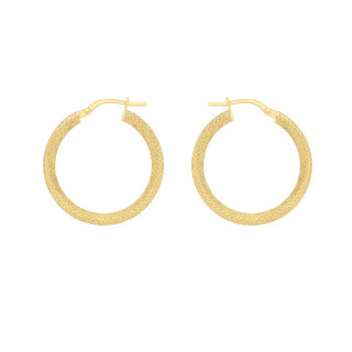 9K Yellow Gold 25mm Textured-Round-Hoop Creole Earrings
