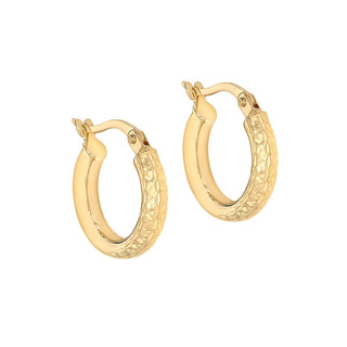 9K Yellow Gold 15mm Diamond Cut Hoop Creole Earrings