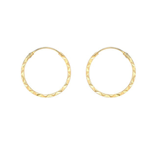 9K Yellow Gold 15mm Diamond Cut Hoop Earrings