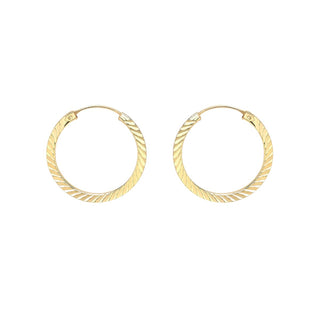 9K Yellow Gold 15.5mm Diamond Cut Sleeper Hoop Earrings