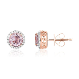 9K Rose Gold Pink Amethyst & Diamond Earrings