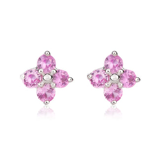 9K White Gold Pink Sapphire Quatrefoil Stud Earrings