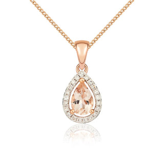 9K Rose Gold Pear Morganite & Diamond Pendant
