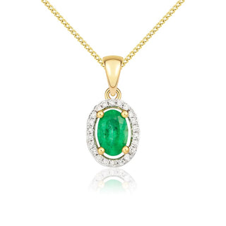 9K Yellow Gold Oval Emerald & Diamond Pendant