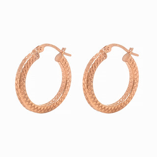 9K Rose Gold Quilted 20mm Hoop Earrings
