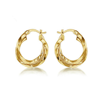 9K Yellow Gold Double Twist Creole Hoop Earrings