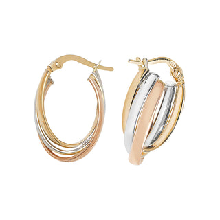 9K 3 Colour Gold Small Triple Oval Hoop Earrings