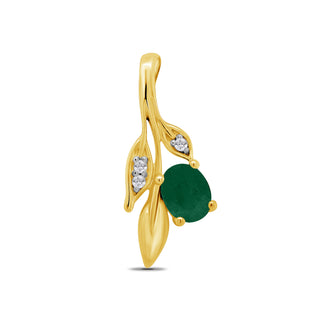 9ct Yellow Gold Emerald & Diamond Leaf Pendant
