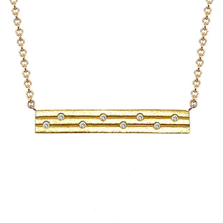 9ct Yellow Gold Diamond Set Satin Bar Necklace